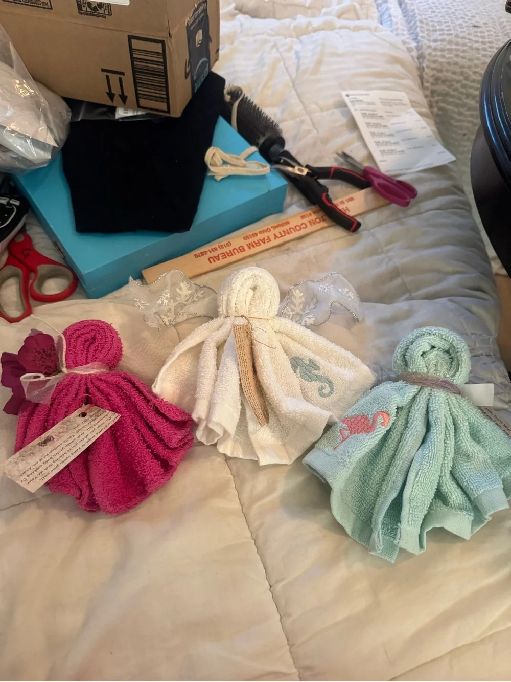 Handmade Towel Angels Trio - Pink, White, Mint